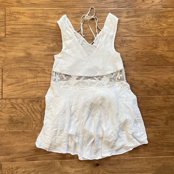 Free People Summer Feeling Dress Size S Ivory Lace Mini Sleeveless Pockets - Picture 1 of 10